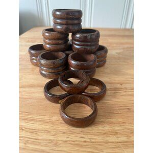 Vintage Set Of 10 Ridged Teak Wood Napkin Rings 4 Single Ring Teak Napkin Rings